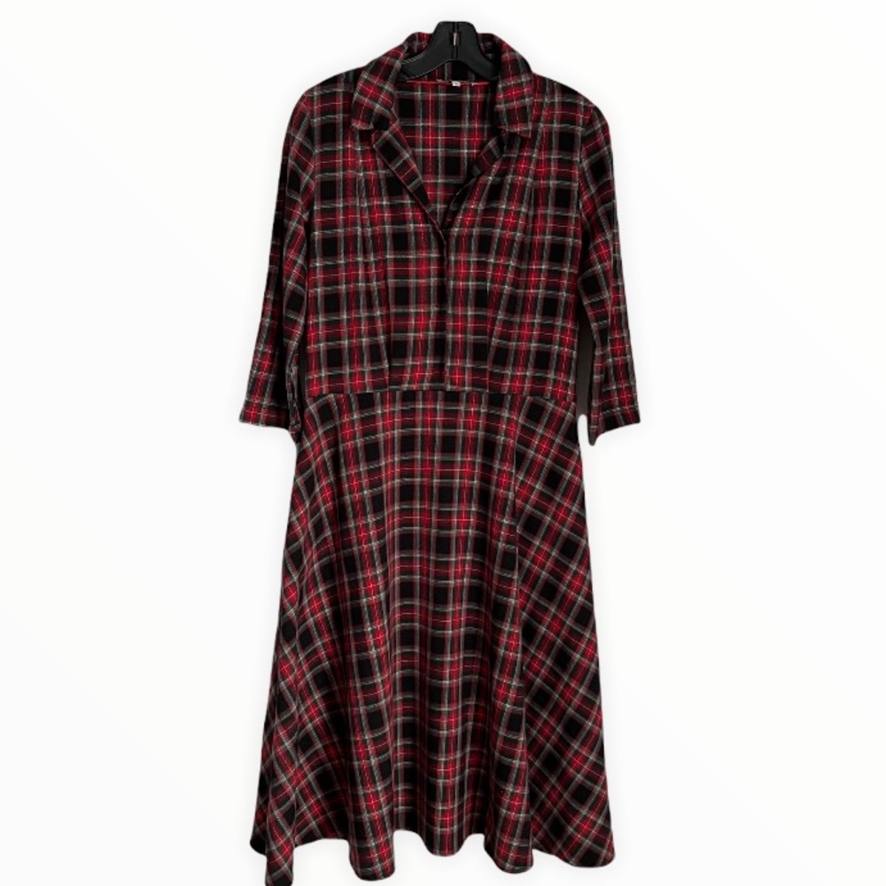 60S RETRO PLAID FIT AND FLARE DRESS